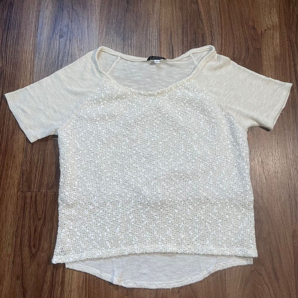 SOY Shine On You Shirt Women Knit White Gold Short Sleeve Junior Womens LG